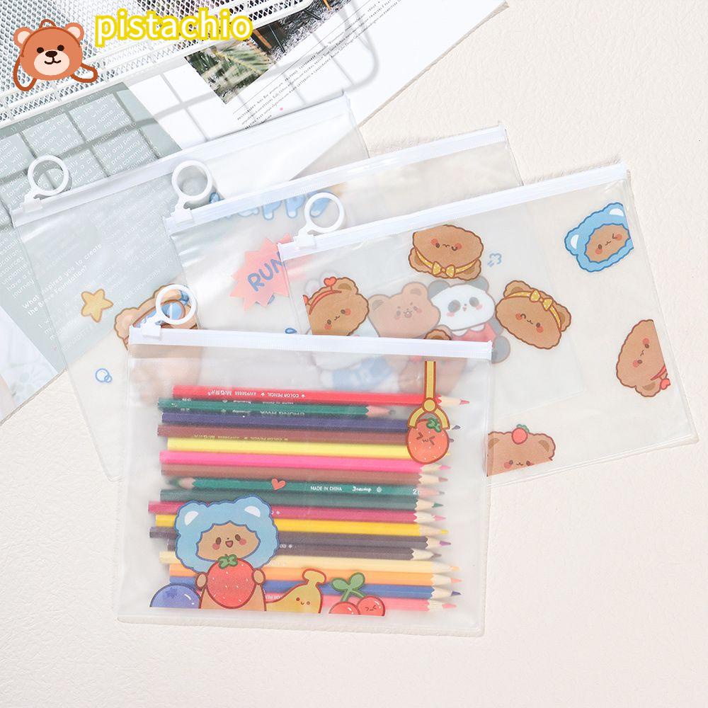 PISTA Túi Đựng Bút Trong Suốt Chống Thấm Nước Họa Tiết Gấu Hoạt Hình