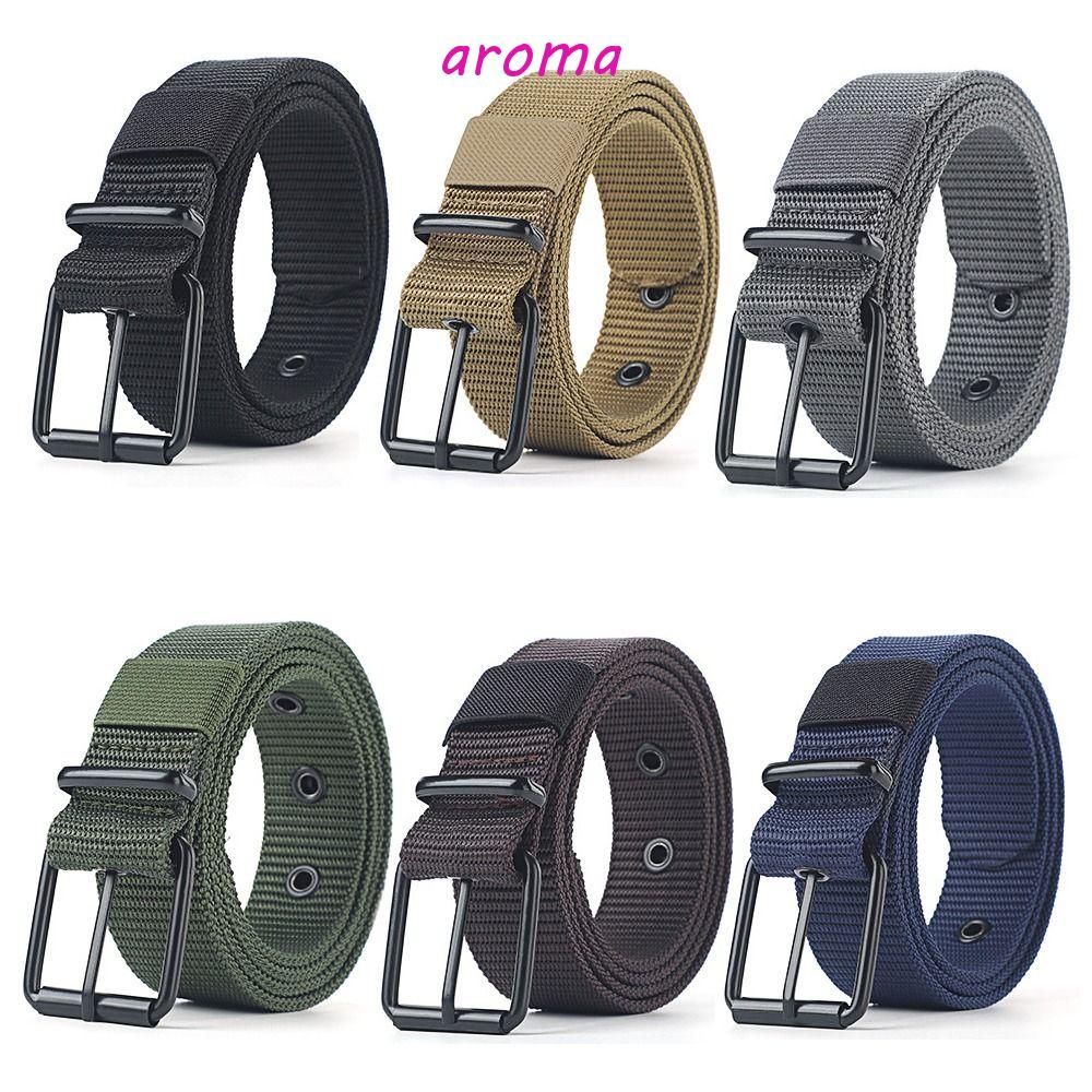 AROMA Thắt Lưng Canvas Khóa Hợp Kim Phong Cách Retro Thời Trang Cho Nam Nữ