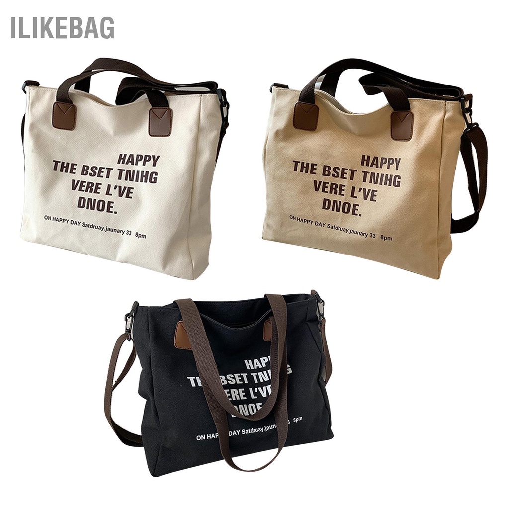 Ilikebag Đơn Giản Túi Vải Nữ Công Suất Lớn Xách In Chữ Có Dây Kéo