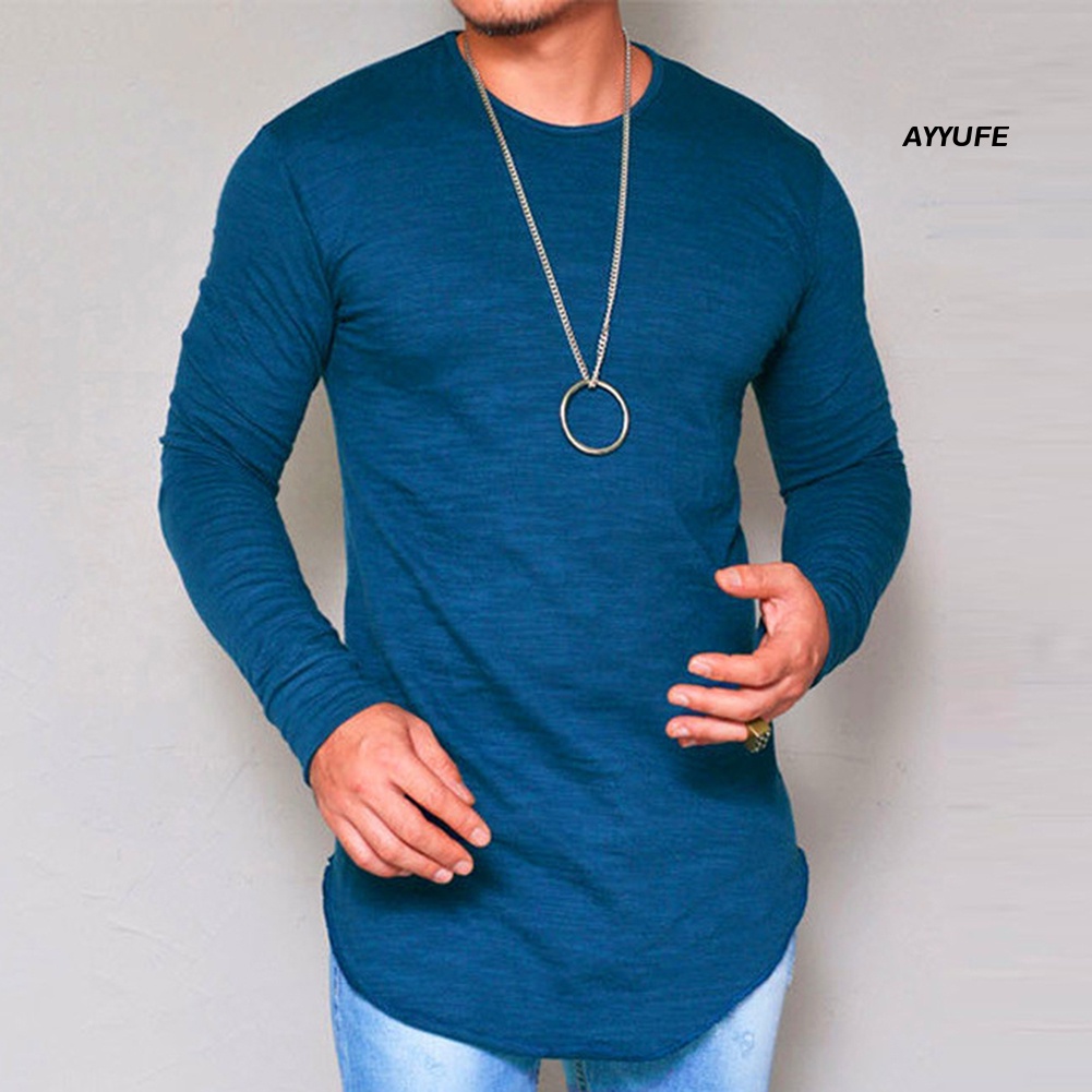Áo Thun Cotton Mỏng Tay Dài Cổ Tròn Màu Trơn Thời Trang Mùa Thu Cho Nam Giới