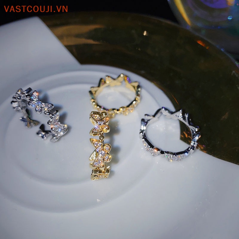 Nhẫn Hở Hình Bướm Đính Đá Zircon Phong Cách Gothic Thời Trang Tinh Tế Có Thể Điều Chỉnh Cho Nữ