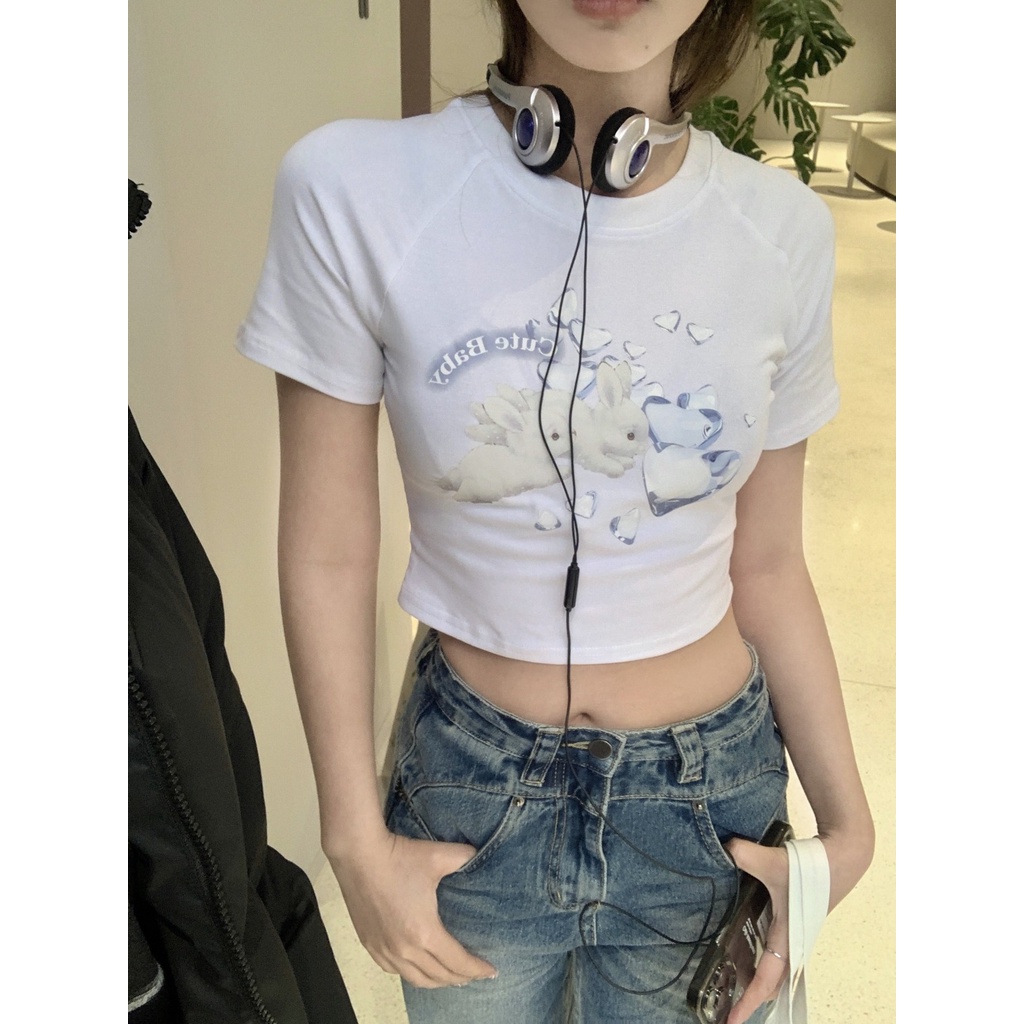Áo Baby Tee Thun Croptop Nữ Tay Ngắn Dáng Ôm In Hình Thỏ Phong Cách Desire Thời Trang Mùa Hè Mới Cho Nữ