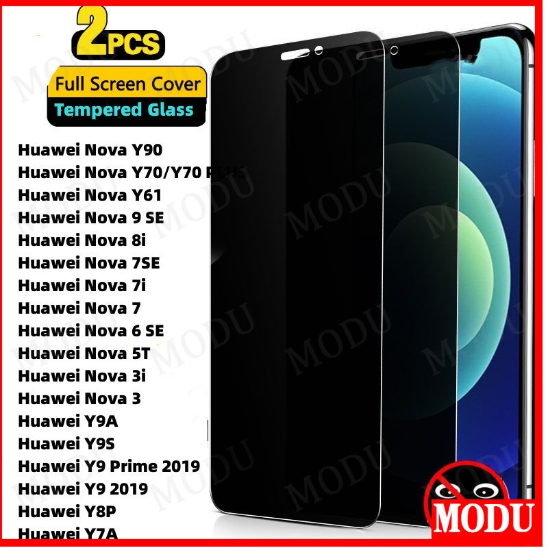 Set 2 Kính Cường Lực Chống Nhìn Trộm Cho Huawei Nova Y90 Y70 Y61 8i 9SE 7 7i 3 3i 5T Y9 Y7 Y6S Y9S Y7A Y6P Y7P Y8P Y6 Y6S Prime 2019