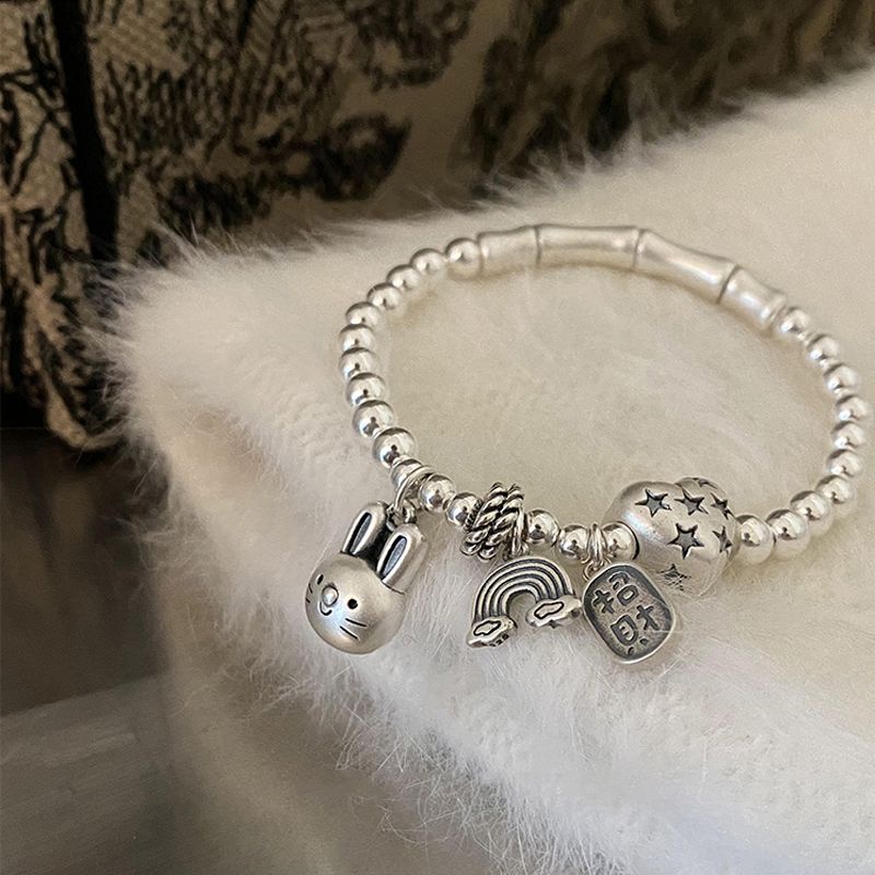 Vòng Đeo Tay Bạc Sterling Thiết Kế Hình Thỏ Tre Nhẹ Sang Trọng Làm Quà Tặng Cho Bạn Gái Haobing boutiqu