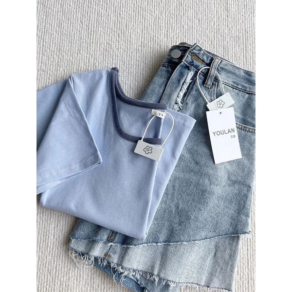 Áo Thun Tay Ngắn Cổ Vuông Thiết Kế Mỏng Thời Trang Mùa Hè Hàng Mới 2023 Dành Cho Bạn Nữ