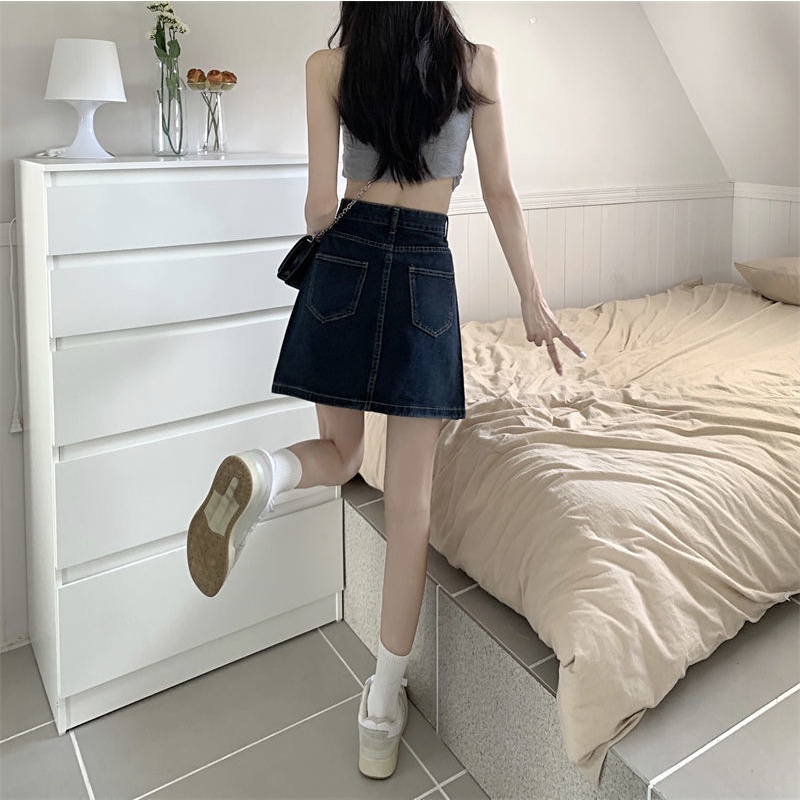 COZOK Váy denim Lưng Cao Theo Phong Cách retro Hợp Thời Trang