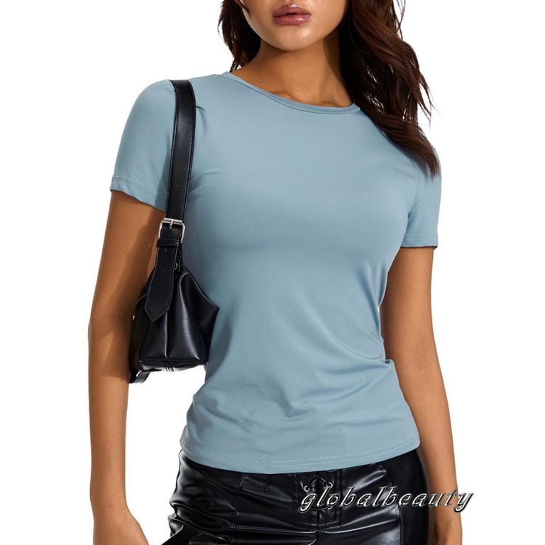 Áo Thun Tay Dài Cổ Tròn Màu Trơn Dáng Ôm Thời Trang Xuân Thu Dành Cho Bạn Nữ 00GB