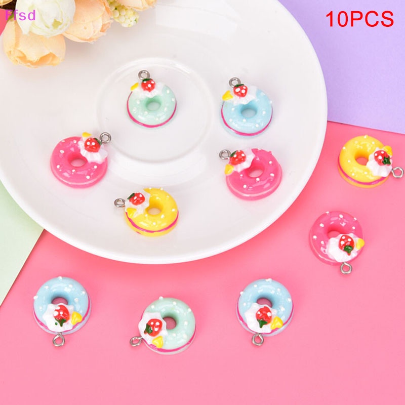 {Ffsd} Bộ 10 Mặt Dây Chuyền Hình Bánh Donut Mini DIY Trang Sức Ch Findings * Bán Chạy