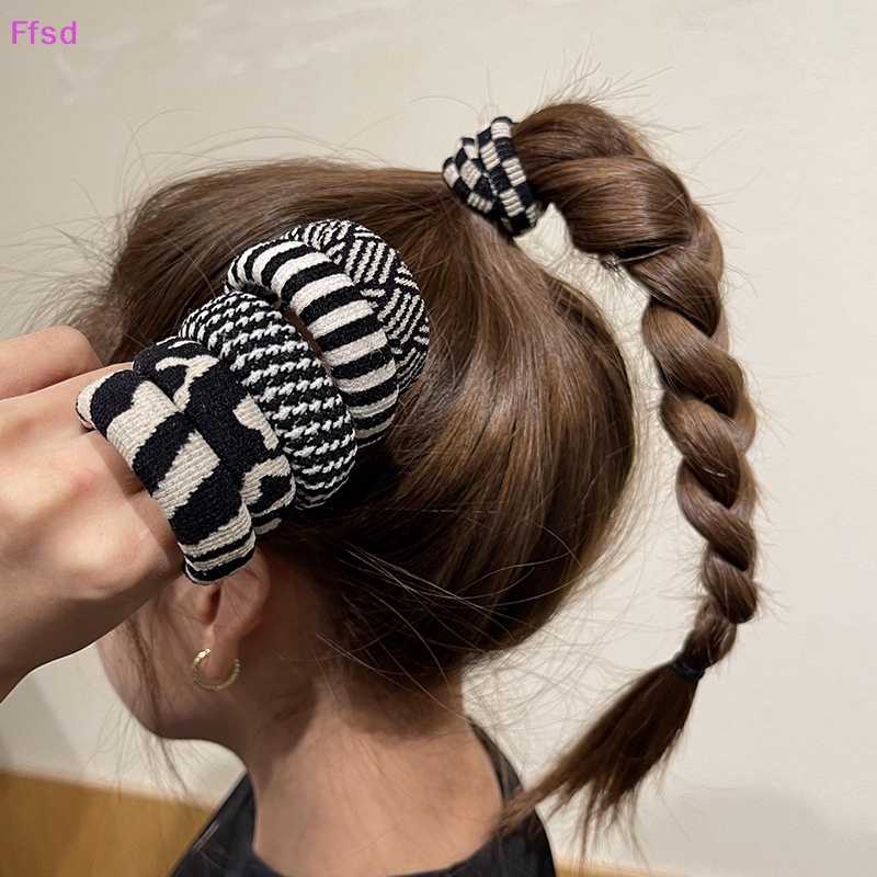 {Ffsd} Set 5 Dây Buộc Tóc Cao Su Co Giãn Không Đường May Màu Trắng Đen Thời Trang Vintage Bán Chạy Dành Cho Bạn Nữ