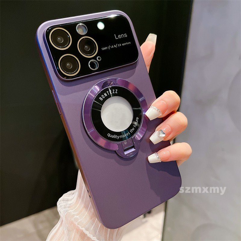 Ốp Điện Thoại Cứng Đục Toàn Diện Cửa Sổ Lớn Có Giá Đỡ Từ Tính Vô Hình Cho Iphone 14 13 12 Pro Max 11