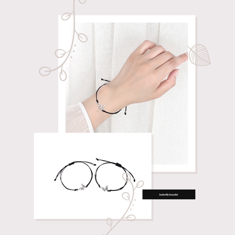 Ygt Set 2 Vòng Tay Dây Bện Phối Mặt Hình Bướm Có Thể Điều Chỉnh Được