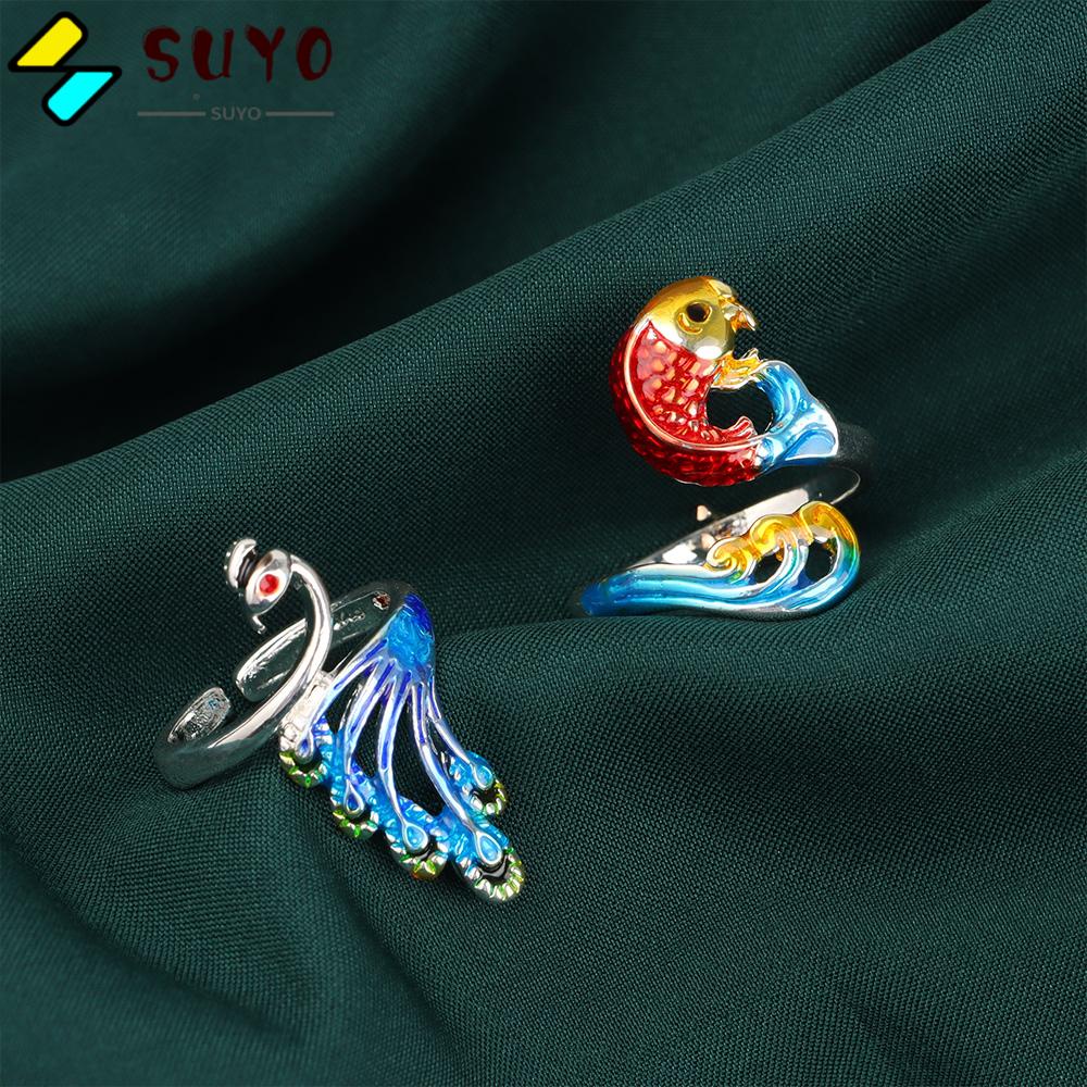 SUYO Nhẫn Đan Len Hình Chim Công Có Thể Điều Chỉnh Kích Cỡ