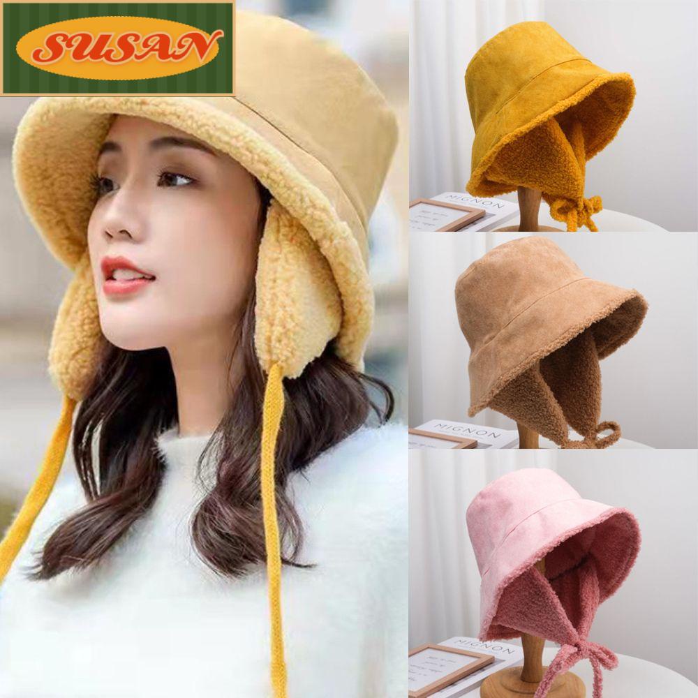 SUSANS Mũ Bucket Lông Cừu Mềm Mại Bảo Vệ Tai Thời Trang Dành Cho Nam Và Nữ