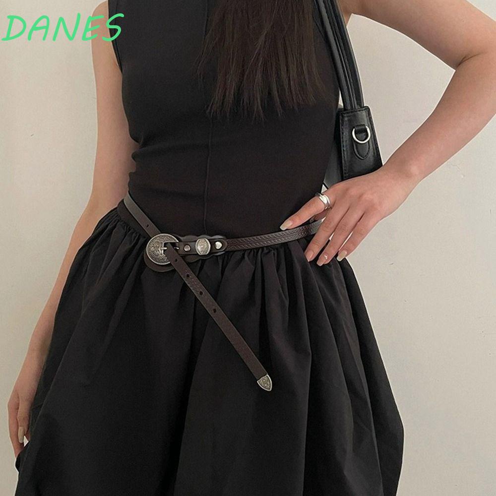 DANES Thắt Lưng Da Màu Đen Khắc Họa Tiết Phong Cách Dân Tộc Thời Trang Cho Nam Và Nữ