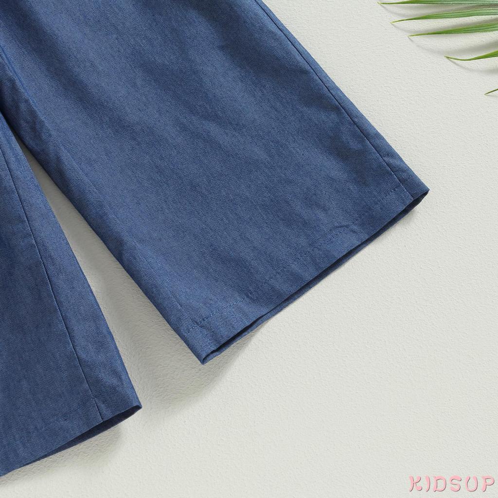 Áo Liền Quần Denim Tay Dài Cổ Chữ V Màu Trơn Thời Trang Mùa Thu Cho Bé Gái 1 Tuổi