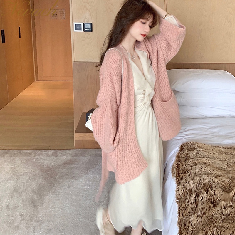 Áo Khoác cardigan Dệt Kim Mỏng Tay Dài Dáng Rộng Thời Trang Xuân Thu Mới Cho Nữ
