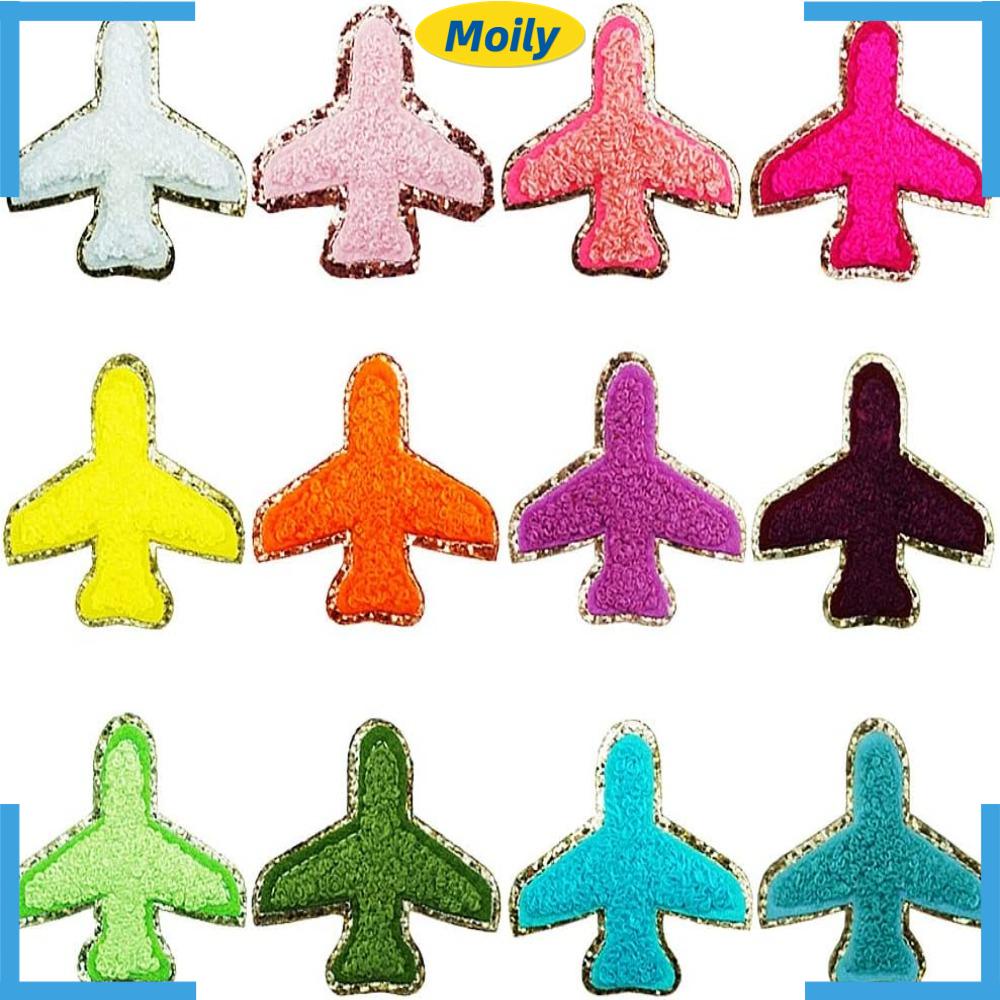 MOILYVN Set 12 Miếng Dán Ủi Thêu Hình Máy Bay Hoạt Hình