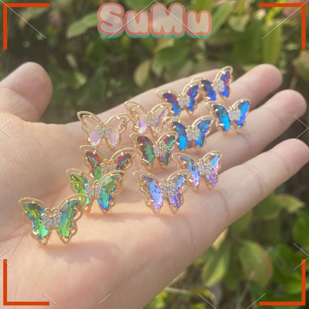 SUMU Bông Tai Hình Bướm Màu Gradient Thời Trang Cho Nữ