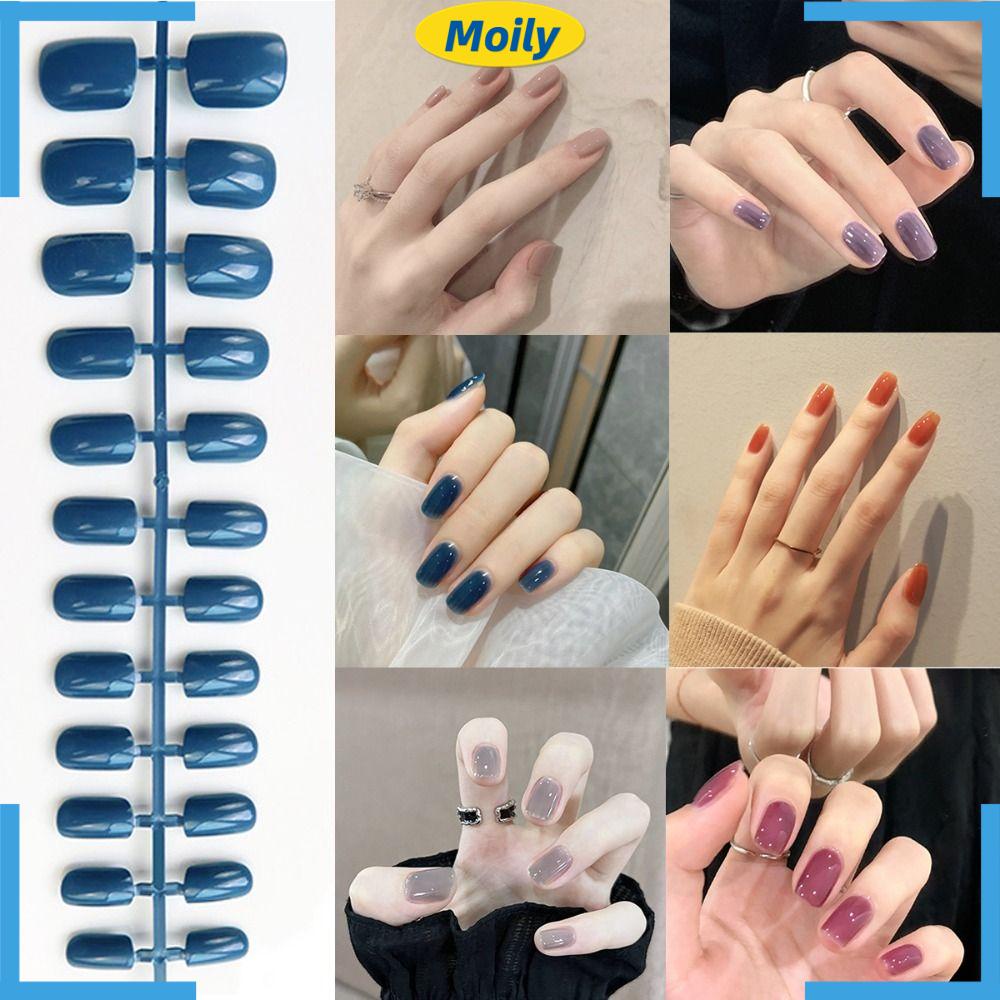 MOILYVN Bộ 24 Móng Tay Giả Ngắn Đầu Vuông Bóng Có Thể Tháo Rời Che Phủ Toàn Diện Cho Nữ