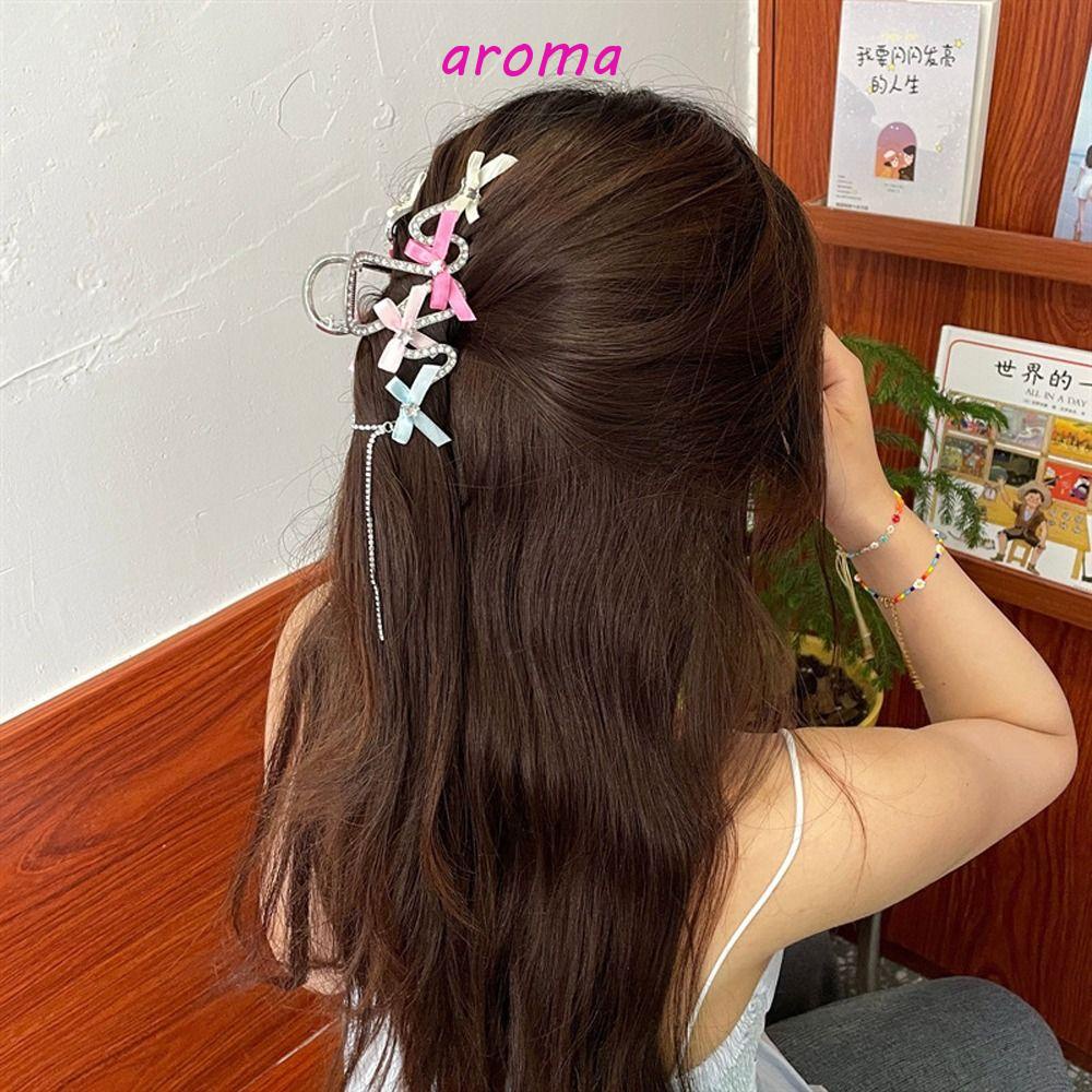 AROMA Kẹp Tóc Càng Cua Đính Đá Y2K Và Nơ Tua Rua Bằng Hợp Kim Cho Nữ
