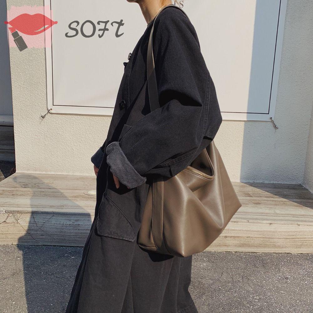 SOFTNESS Túi Xách Da Mềm Cỡ Lớn Màu Trơn Thời Trang Cho Nữ