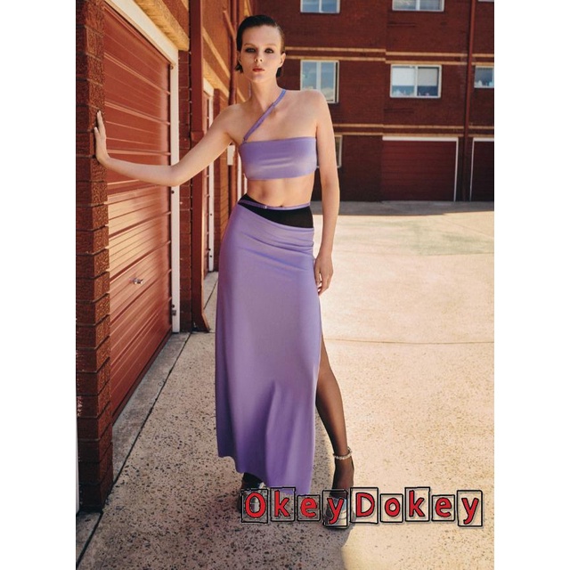 Set Đồ Mùa Hè 2 Món Gồm Áo Ống Màu Trơn Và Chân Váy Dài Xẻ Tà Lưng Cao Cho Nữ