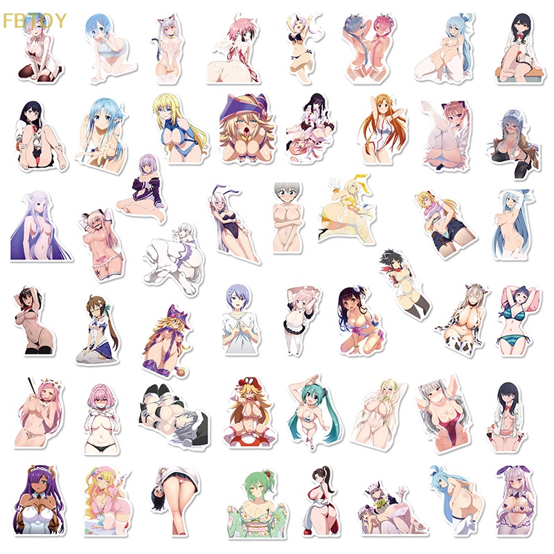 Bộ 50 Miếng Dán Trang Trí Laptop / Vali / Điện Thoại Hình Cô Gái Anime Gợi Cảm