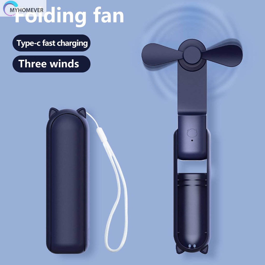 Quạt Mini Cầm Tay Sạc USB 3 Chế Độ Hình Tai Mèo Xinh Xắn