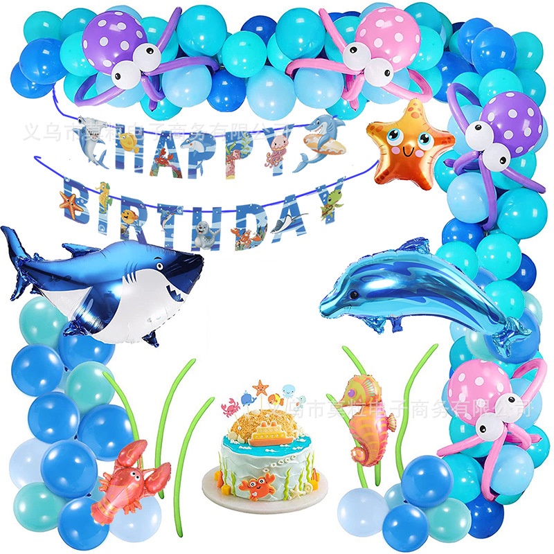 Set 74 Bong Bóng Cao Su Latex Chủ Đề Đại Dương Xanh Dương Và Trắng Trang Trí Tiệc Sinh Nhật Cho Bé Trai