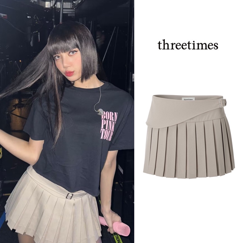 ~~~~~ Korean niche LISA same style Threetimes waist wear low waist pleated skirt pants