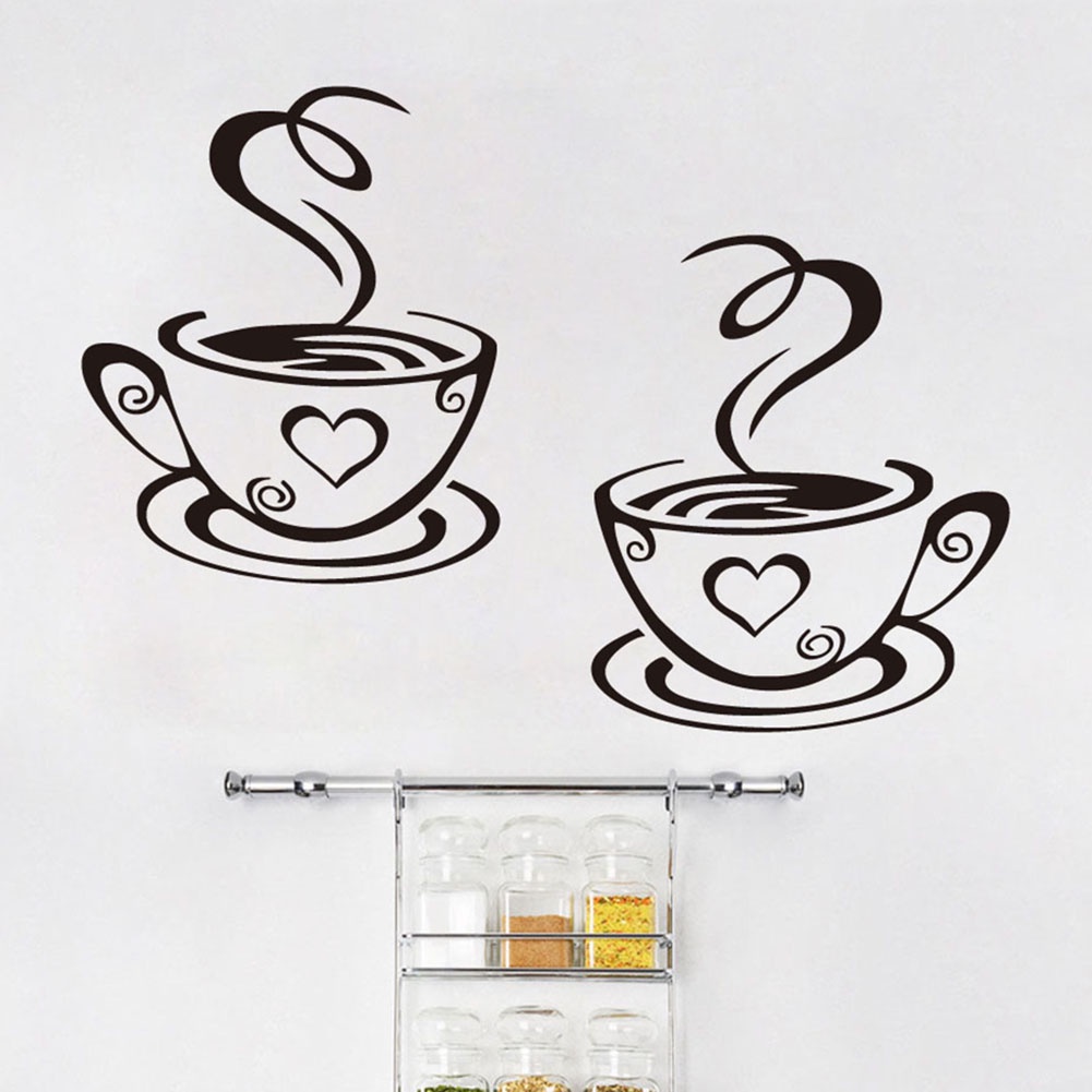 Miếng Dán Tường Trang Trí Hình Tách Cà Phê / Trái Tim Nghệ Thuật Tháo Rời Được Dành Cho Nhà