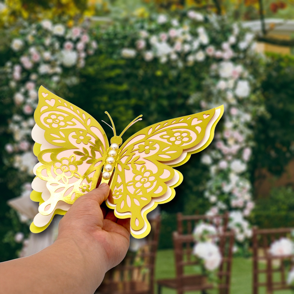 Miếng Dán Tường Bốn Lớp Họa Tiết Bướm 3D Độc Đáo Trang Trí Nhà Cửa