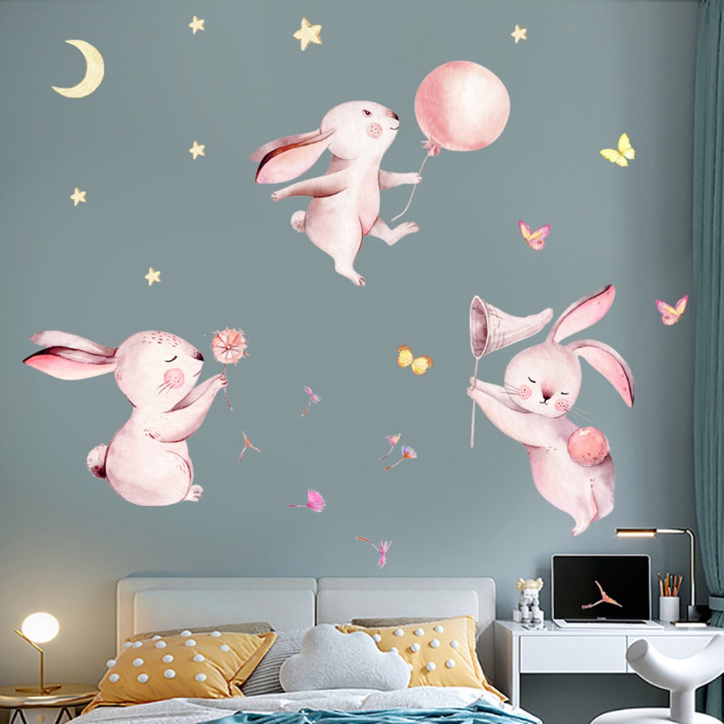 Bộ 2 Miếng Dán Tường Trang Trí Hình Thỏ Dễ Thương Bằng PVC Tự Dính Chống Nước 30x90cm