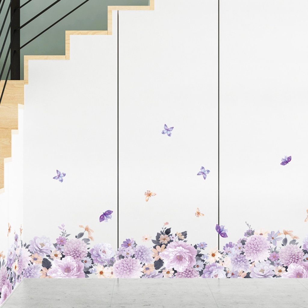 Miếng Dán Tường Bằng PVC Chống Thấm Nước Họa Tiết Hoa Và Bướm Độc Đáo Trang Trí Nhà Cửa DIY