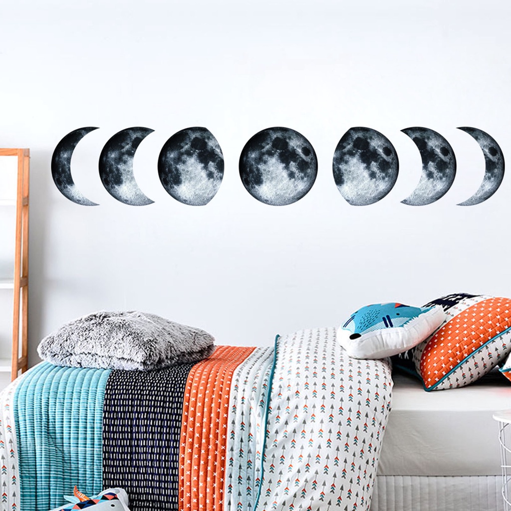 Set 2 Miếng Dán Tường / Cửa Sổ Trang Trí Nội Thất Hình Mặt Trăng Bằng PVC Tự Dính Chống Thấm Nước