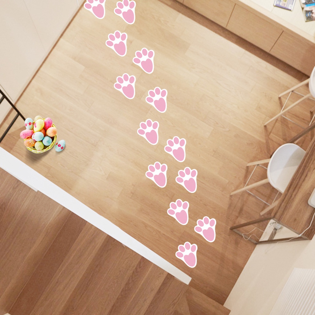 Set 6 Miếng Dán Tường / Sàn Nhà Hình Dấu Chân Thỏ Phục Sinh Độc Đáo Trang Trí Nhà Cửa