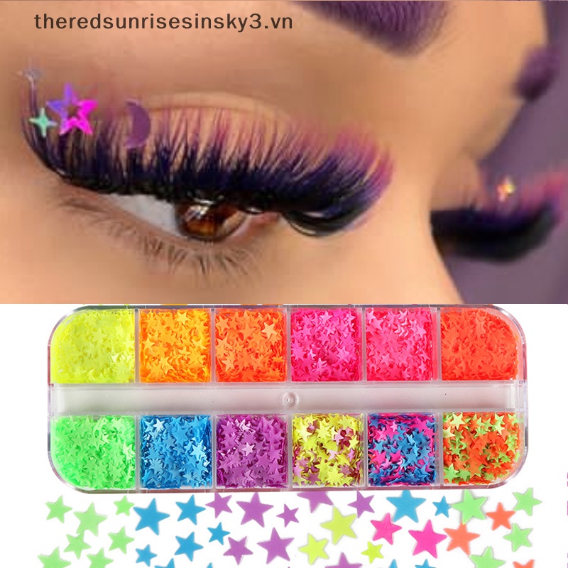 Hộp 12 Ngăn Đựng Hạt Kim Sa 3D Lấp Lánh Trang Trí Móng Tay Nghệ Thuật Thời Trang