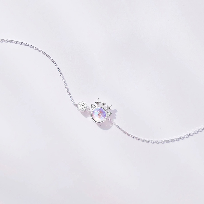 Vòng Tay Mạ Bạc Hình Hươu Đính Đá Mặt Trăng Sang Trọng Cho Nữ