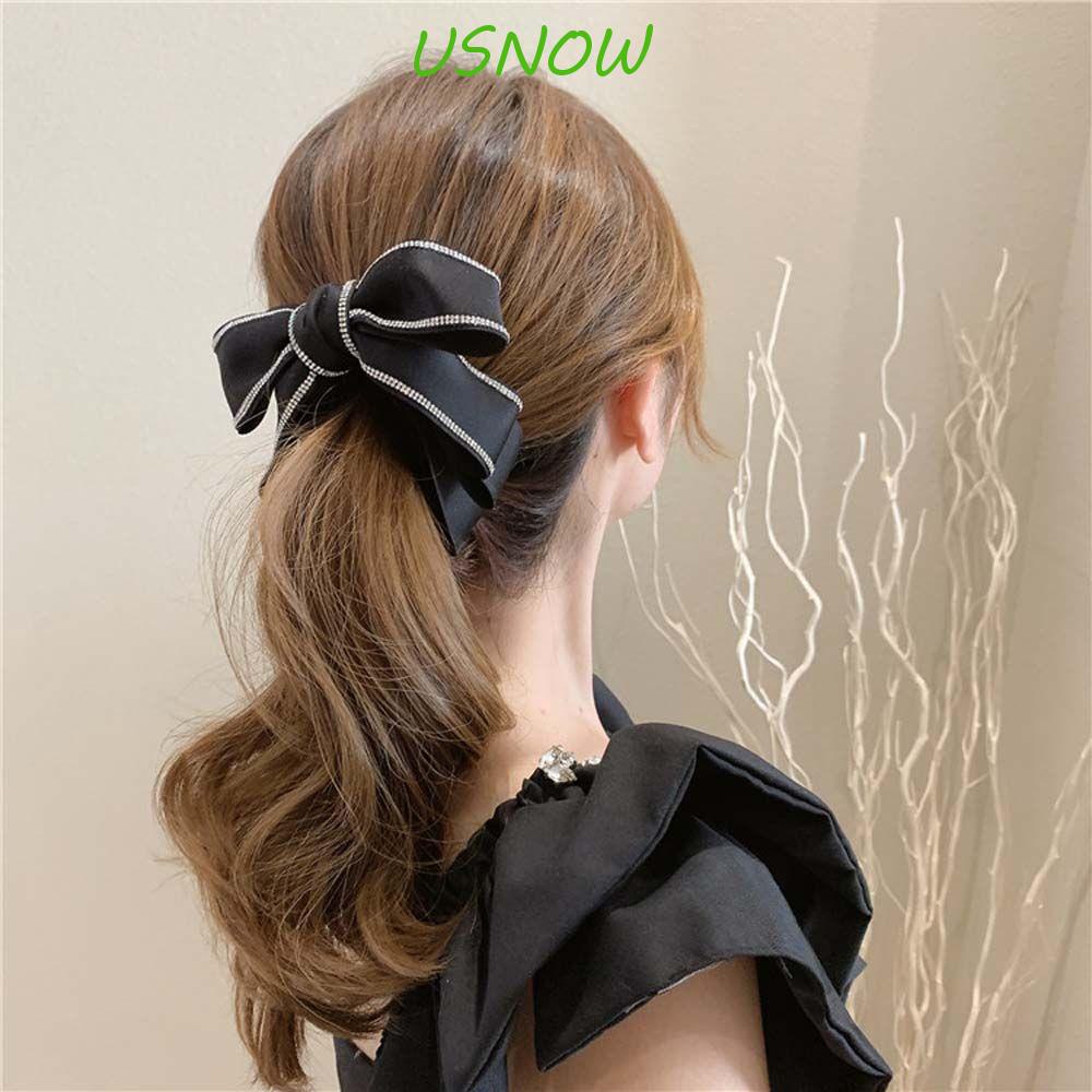 USNOW Kẹp Tóc Đuôi Ngựa Bằng Satin Đính Nơ Phong Cách Hàn Quốc Ngọt Ngào Thanh Lịch