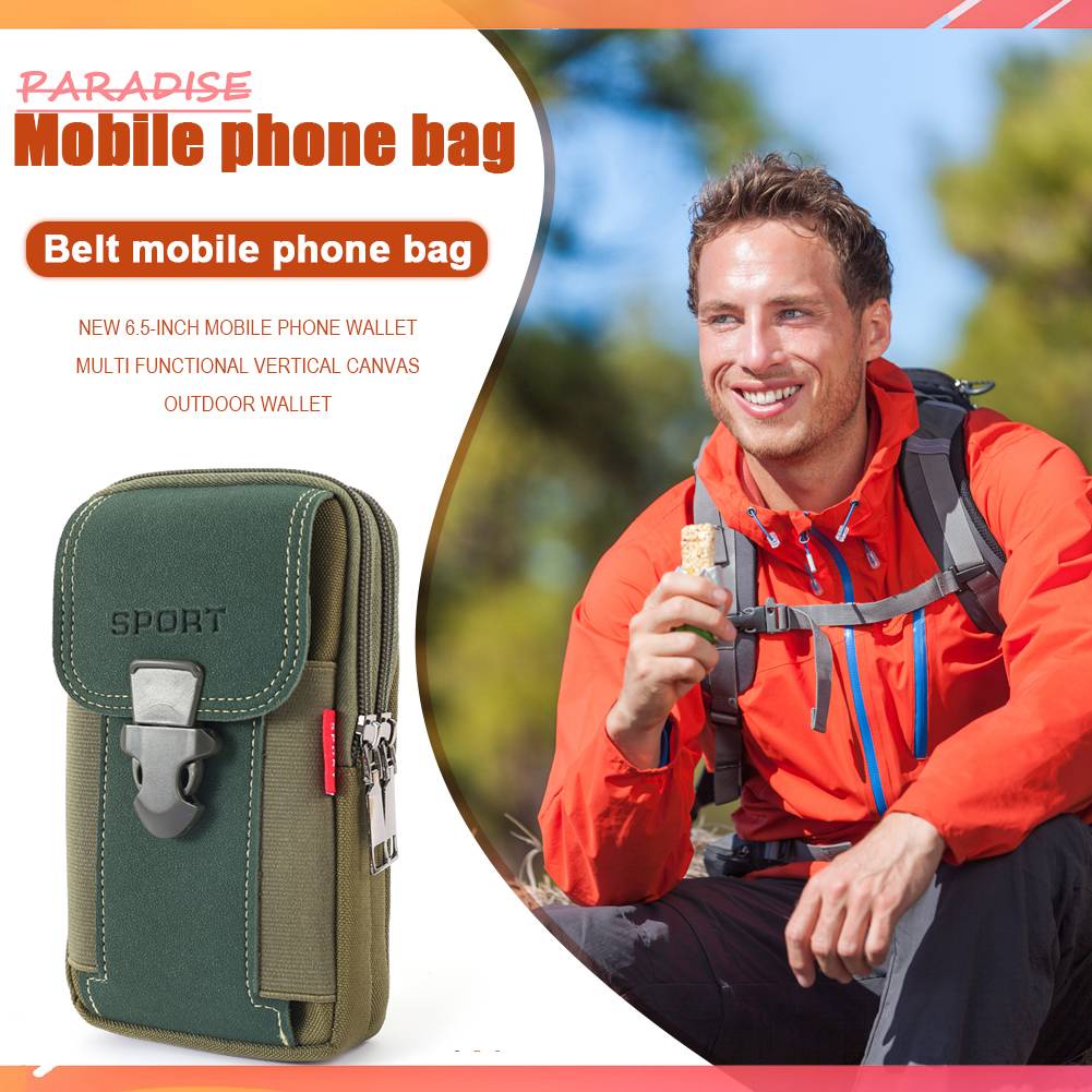 Túi Đeo Hông Thể Thao Đựng Điện Thoại Bằng Vải Bạt Có Khóa Kéo Cho Nam
