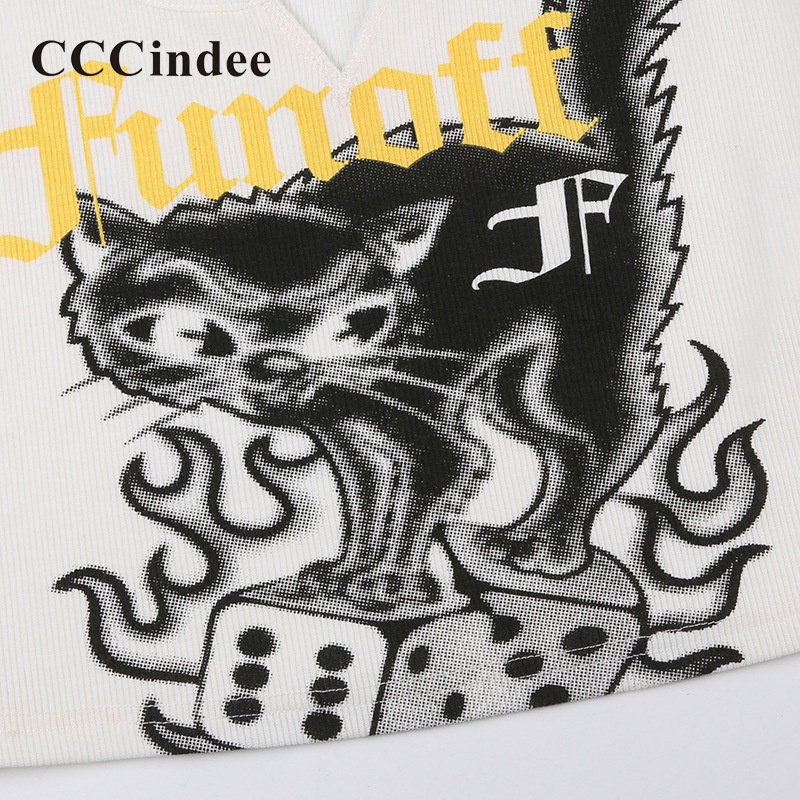 Áo Tank Top Ôm Dáng Màu Tương Phản In Họa Tiết Mèo Thời Trang 2023 Cho Nữ