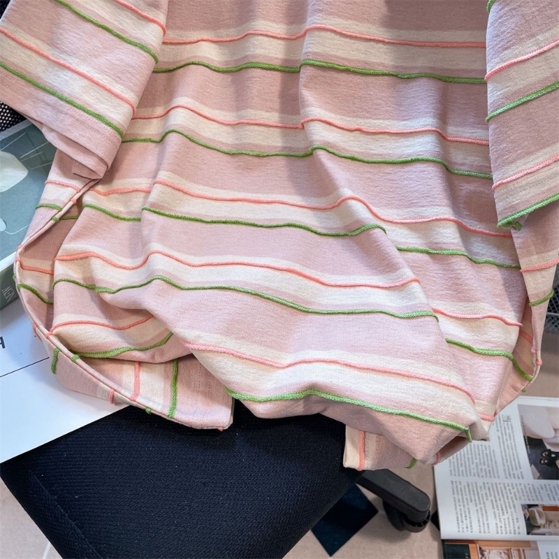 Áo Thun Cotton Ngắn Tay Họa Tiết Kẻ Sọc Ba Chiều Thời Trang Mùa Hè Mới Cho Nữ