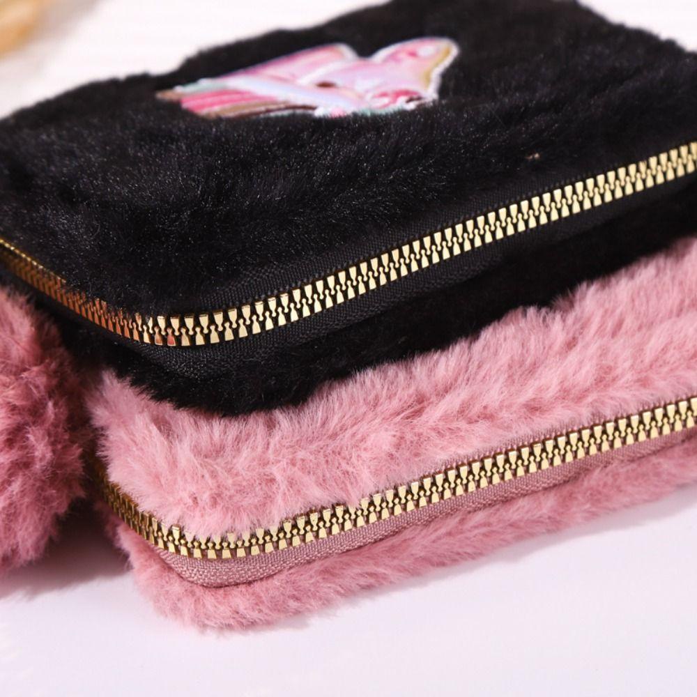 FALLFORBEAUTY Ví Đựng Tiền Xu Bằng Lông Nhung Hình Kỳ Lân Cầu Vồng Hoạt Hình Dễ Thương Có Khóa Kéo