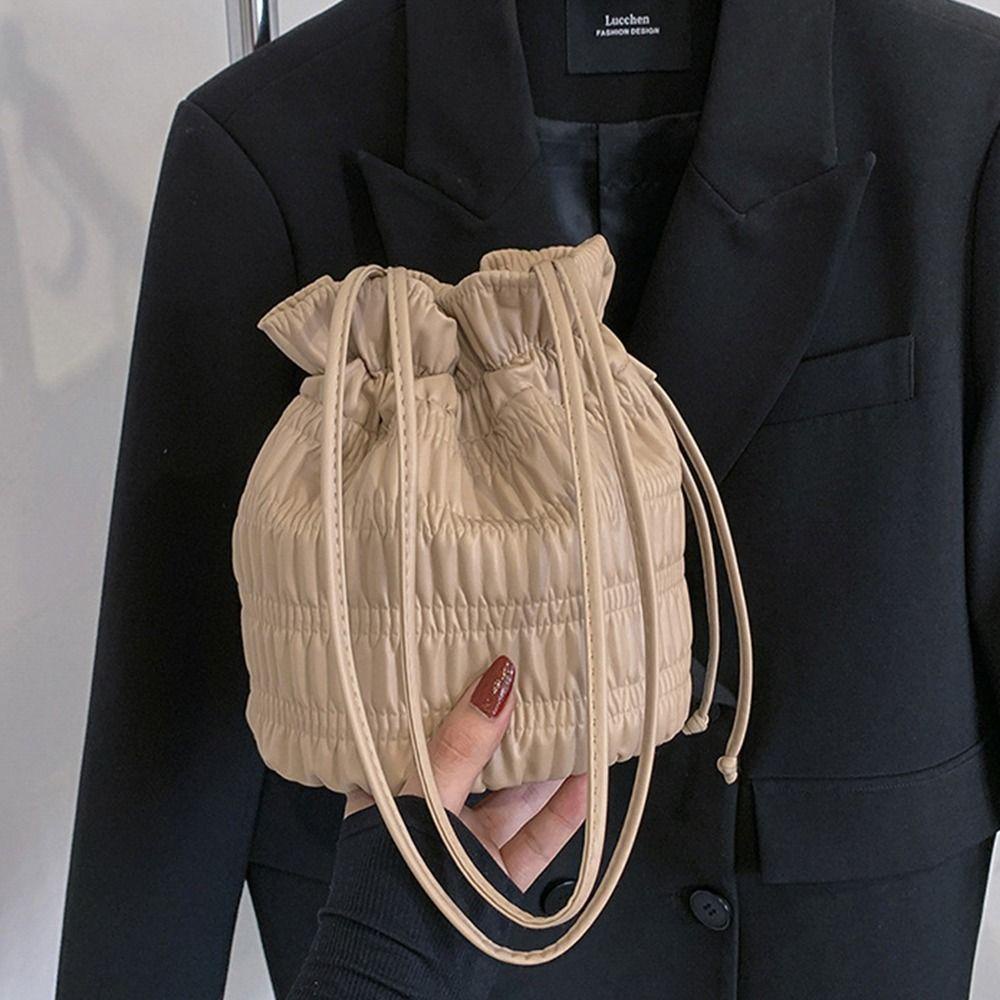 DANES Túi Xách Rút Dây Chất Liệu Da PU Màu Trơn Phong Cách Hàn Quốc Cho Nữ