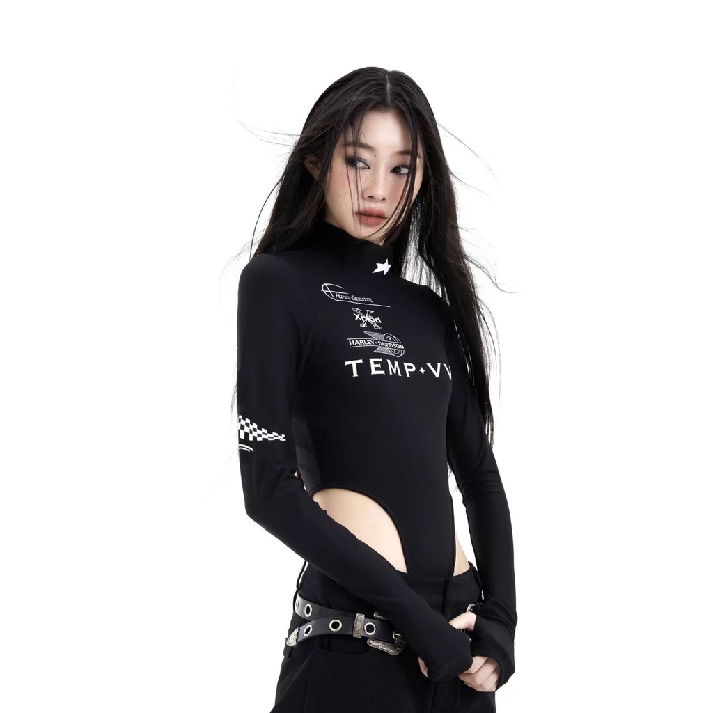 Áo Thun Tay Dài Cổ Cao Ôm Dáng In Chữ One Piece Cá Tính Thời Trang Cho Nữ 2023