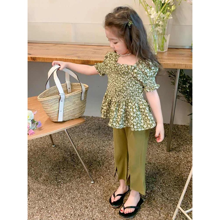 Hàng Mới Về Áo Thun Không Tay Kèm Quần In Hoa Dành Cho Bé Gái