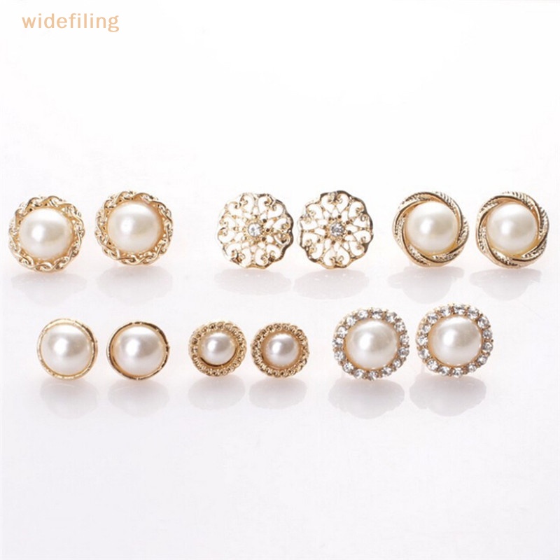 Set 6 Cặp Bông Tai Đính Đá / Ngọc Trai Giả Thời Trang Thanh Lịch Cho Nữ