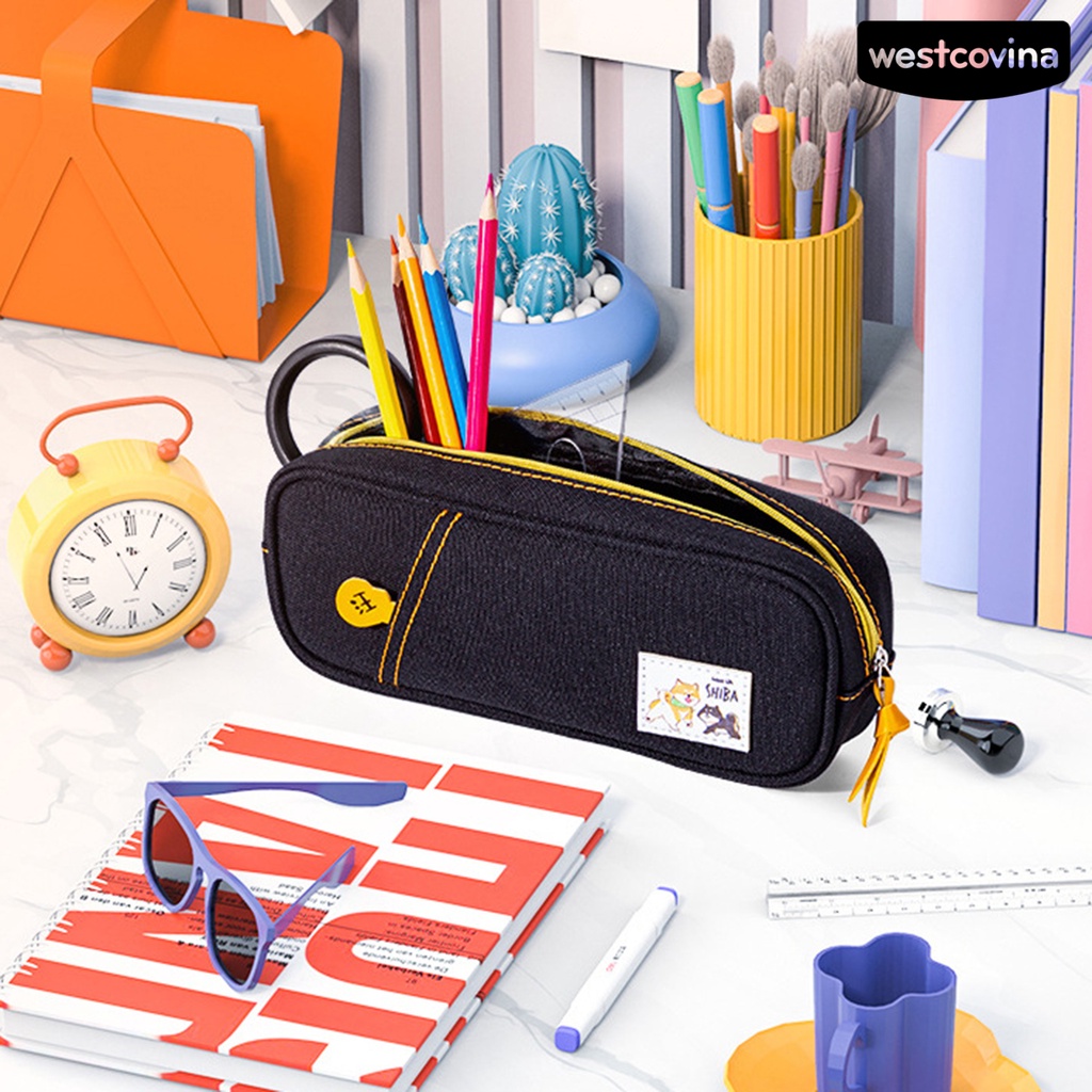 [WSTN]✎Túi Đựng Bút Bằng Vải Oxford Sức Chứa Lớn In Họa Tiết Chó Kangaroo Có Tay Cầm Tiện Dụng