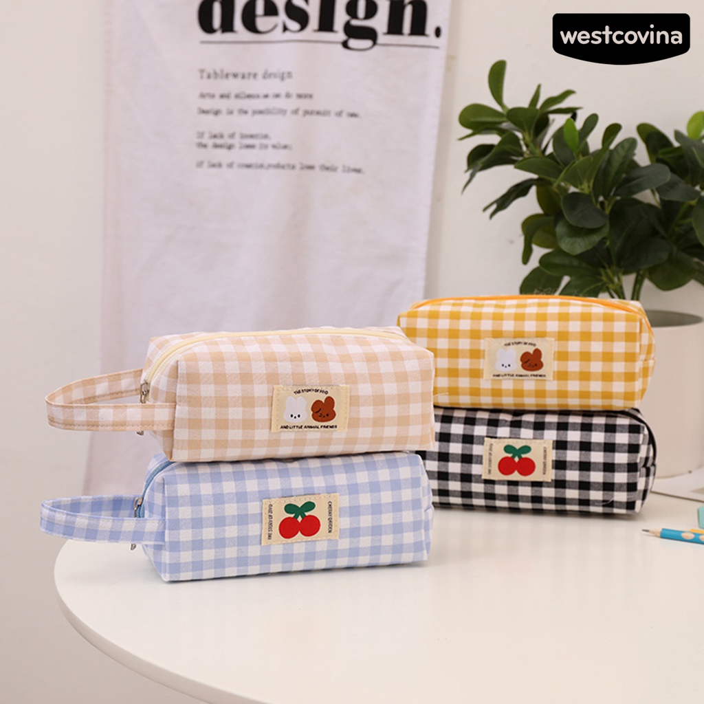 [WSTN] [WSTN]✎Túi Đựng Bút Chì Kẻ Sọc Caro Có Quai Cầm Và Khóa Kéo Dễ Thương Cho Bé