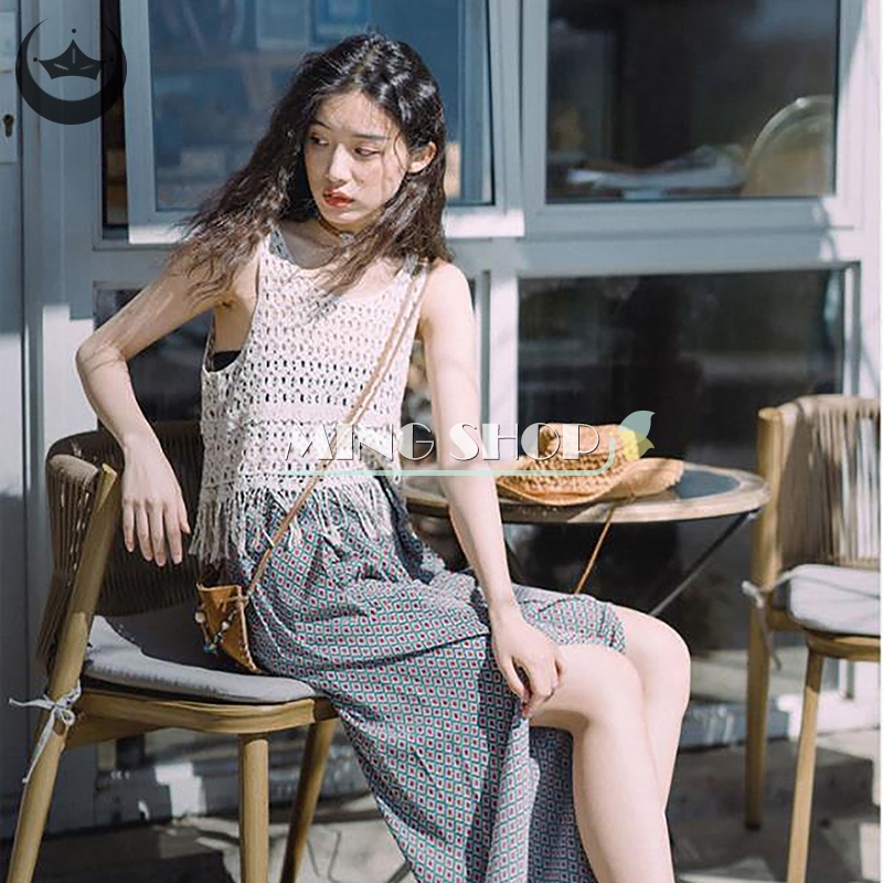 Áo Dệt Kim Cổ Tròn Phối Tua Rua Phong Cách Bohemia Thời Trang Mùa Hè Cho Nữ